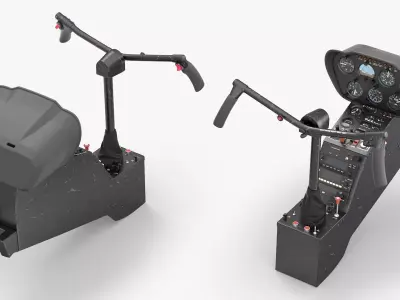 Helicopter Cockpit Console with Dual Cyclic Control Black 3D model