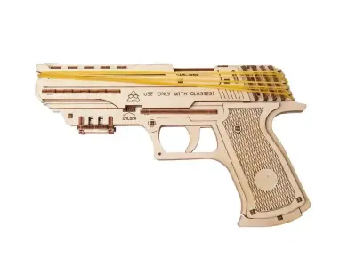Hand Gun - 3D Wooden Mechanical Rubber Band Pistol Model 3D model