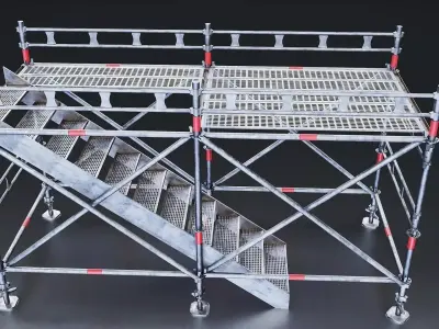 Construction Scaffolding Structure with stair Low-poly 3D model