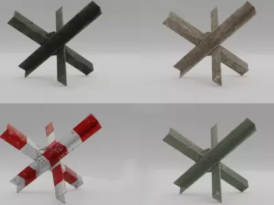 5 Hedgehogs Ant-tank - Low Poly Low-poly 3D model