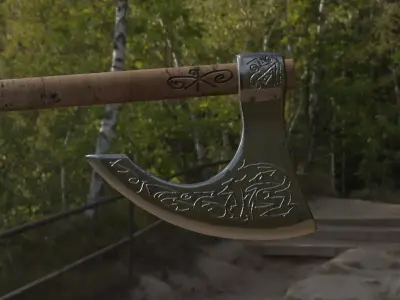 Viking Battle axe Low-poly 3D model 2