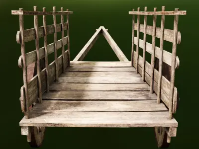 Old Wooden Rusted Cart Low-poly 3D model