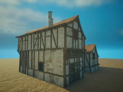 Medieval old House3-interior and exterior design Low-poly 3D model
