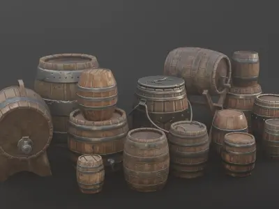 Barrel Pack Low poly High Quality PBR Low-poly 3D model