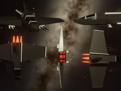 Lowpoly Spacecraft four fighter jets in space 3D model