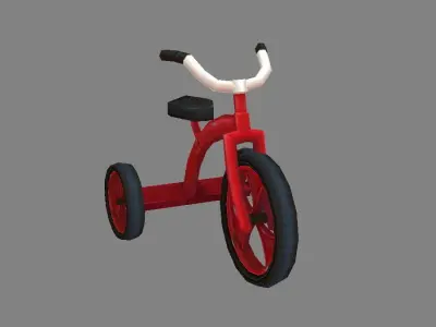 Cartoon children riding tricycle - red toy bike Low-poly 3D model