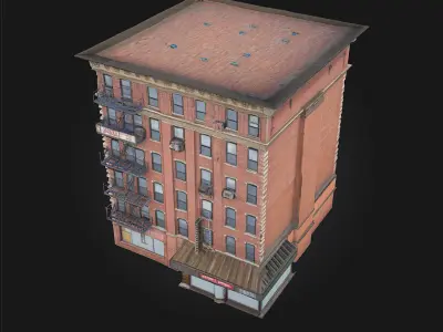 Brick Hotel Building  Vintage Elegance with Urban Charm 3D model