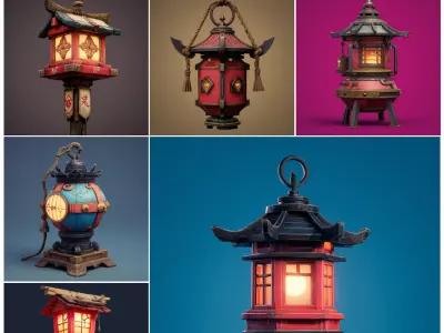 Stylized Asian Lanterns Pack Free 3D model