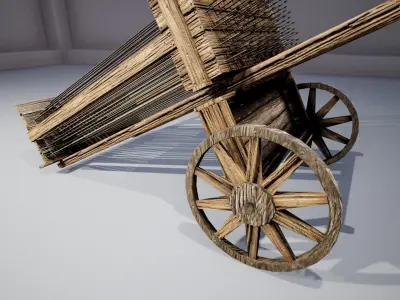 Hawcha wooden cart on wheels Low-poly 3D model