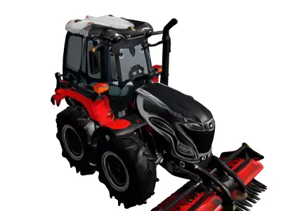 Modern Agricultural Tractor with Cultivator Low-poly 3D model