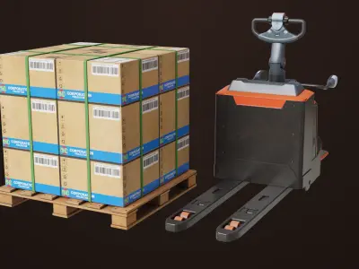 Forklift 01 With Pallet Box All PBR Unity UE Textures Low-poly 3D model
