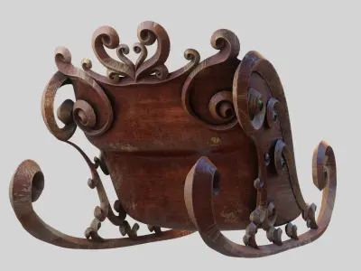Sleigh wooden with seat 3D model