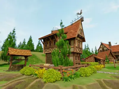 STYLIZED MEDIEVAL BUILDING 01 PRINT READY Low-poly 3D model