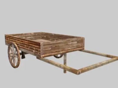 woodcart3 old wooden cart with wheels Low-poly 3D model