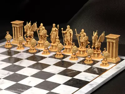 Ancient Greek Chess Set Zeus Hera Pegasus Soldiers 3D print model