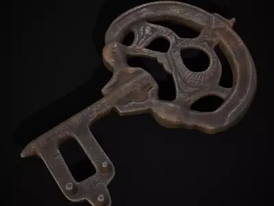Medieval Rusting Iron Key Low-poly 3D model