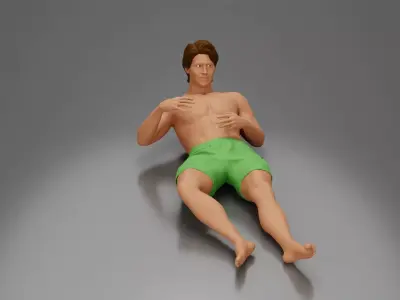 Man in shorts reclining back raising hands with calm expression 3D print model
