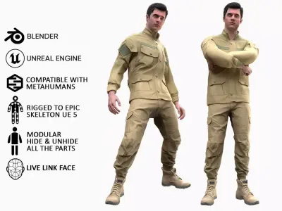 Man - Military Uniform 2 - Modular - Rigged Low-poly 3D model
