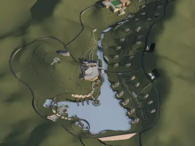Villa resort with lake in middle 3D model