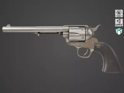 Revolver 03 Model Colt Silver All PBR Unity UE Textures Low-poly 3D model