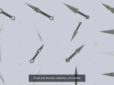 Kunai and shuriken collection 3D Model Pack