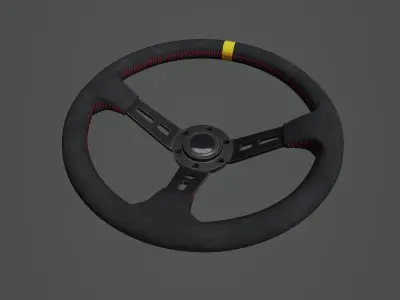 Steering Wheel 01 - Variation A - Red Stiches Low-poly 3D model