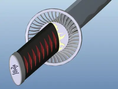 Realitime Katana - with detailed tsuba and blade 3D model