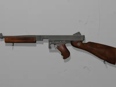 Low Poly Thompson SMG Game Ready 45 ACP Tommy Gun Low-poly 3D model