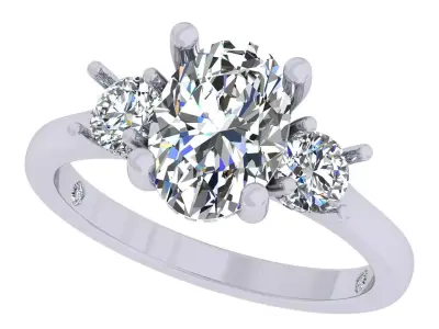 Oval And Round Stone Engagement Ring 3D print model