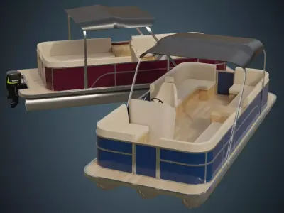 Pontoon Boat 1A Low-poly 3D model