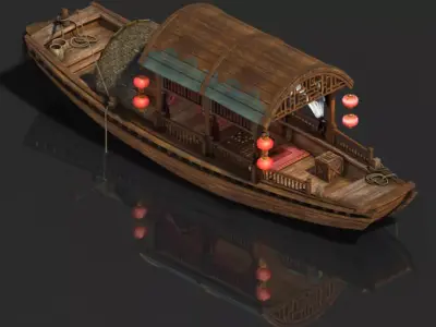 Small boats flower boats ancient boats ornate boats wooden boats 3D model