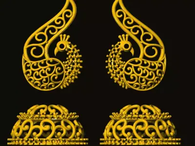 jumka peacock earrings in gold 3D print model