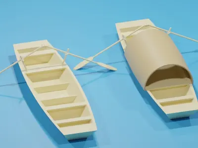 Asian Chinese Wooden Boat With Canopy 3D model