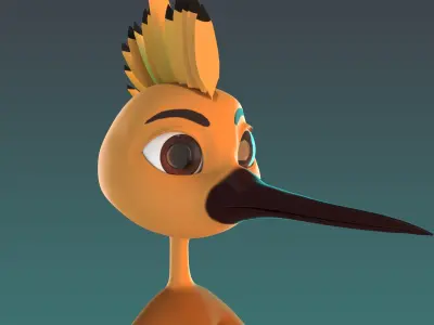 Stylized Hoopoe NoRig Low-poly 3D model
