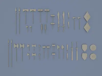 Low poly weapon pack contains stylized models for casual games Low-poly 3D model