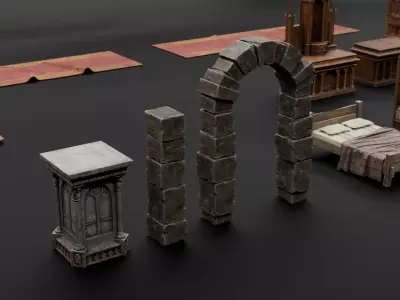 Gothic Interior Props Asset Low-poly 3D model