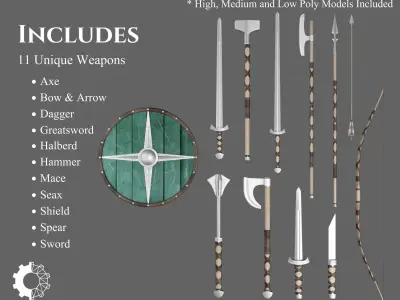 Ancient Collection Viking Weapons Set 3D Model Pack