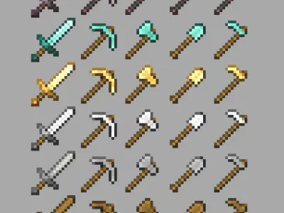 Minecraft Tools Pack Sword Pickaxe Axe Shovel and Hoe Low-poly 3D model