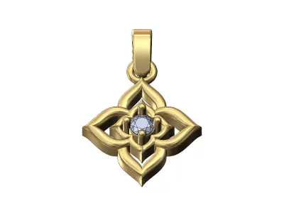Floral star 3mm diamond pendant charm with bail 3D print model