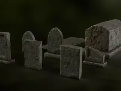 Fantasy Gravestone Set Low-poly 3D model