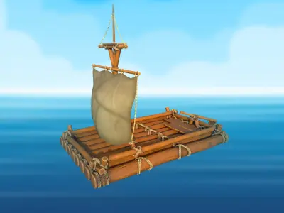 Wooden stylized raft PBR low-poly game ready Low-poly 3D model