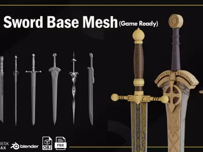 50 Sword Base Mesh game ready Low-poly 3D model