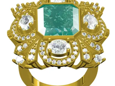Antique Emerald Art Deco Ring 3D print model purchase