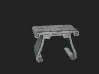 Antique Wooden Scroll Stool Free 3D model