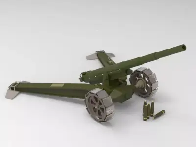 Animetrd Lowpoly Game Ready French 15-mm World war 2 Cannon Low-poly 3D model