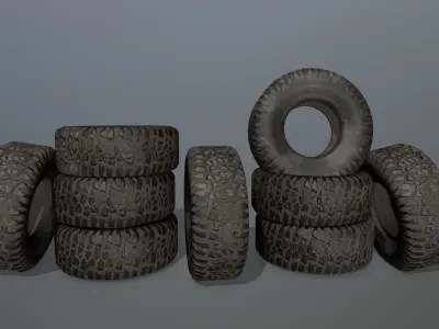 Tire 4 tyres pack Low-poly 3D model