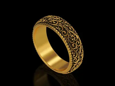 Men Antique floral carvings eternity band Ring v3 3D print model