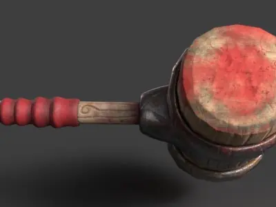 Stylized Hammer Textures with blood and without Low-poly 3D model