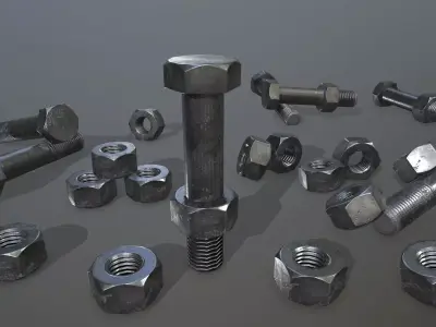Bolts bolt and nut Low-poly 3D model 18