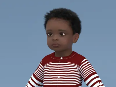  Black Baby Boy Outdoor in Summer Outfit A-Pose 